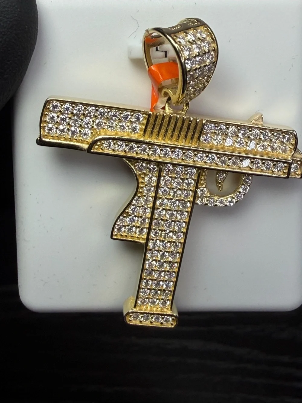 18kt European Gold Vermeil Over 925 Sterling Silver Moissanite Pave Gun Pendant